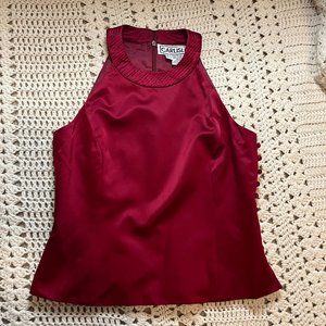 Carlisle Deep Red 100% Silk Halter Neck Blouse with Side Covered Buttons Size 6